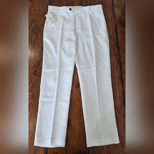NWT Caribbean Men's White Linen Dress Pants - Vacation! 34W×30L 36W×34L